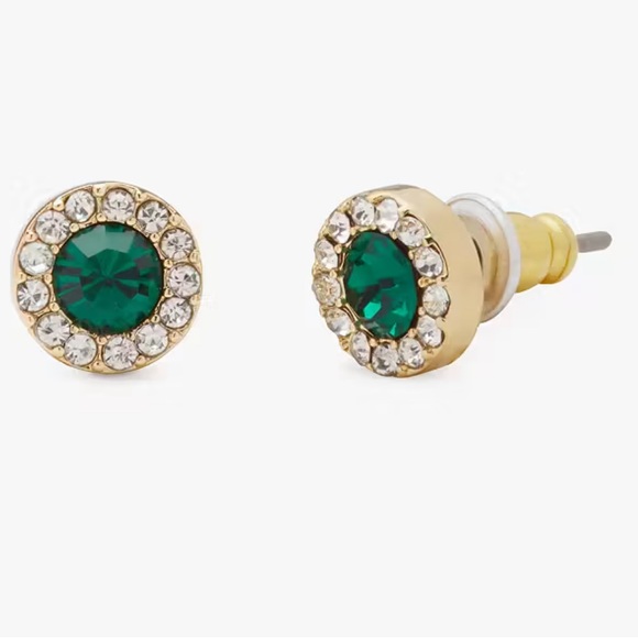Sold- Kate Spade You’re A Gem Pave Halo Studs In Emerald Green Colour New - Picture 3 of 9